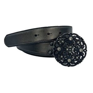Fossil | Crystal Round Buckle Brownish Black Leather Belt Size M Style BT3308001